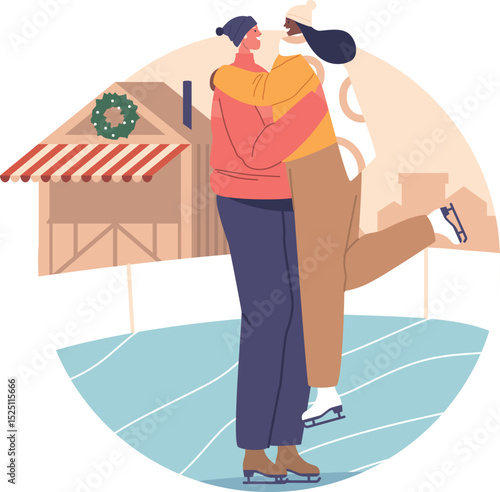 Loving couple rink Christmas fun