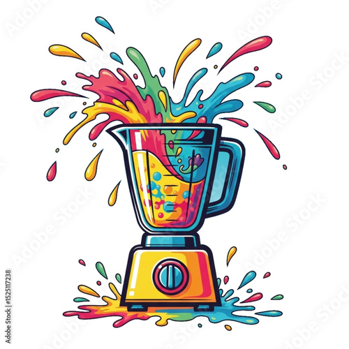 A blender exploding with colorful contents – represents kitchen accidents or malfunctioning appliances.