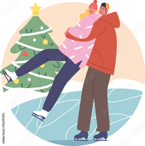 Couple skating together on rink