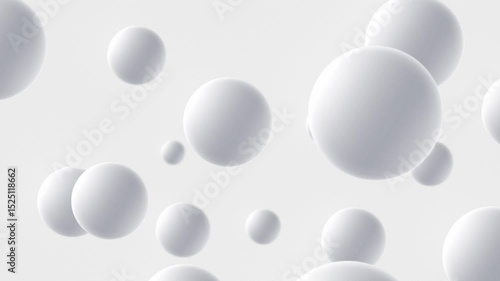 Abstract floating white spheres on a light gray background creating a modern and minimalist visual aesthetic. 3d render 