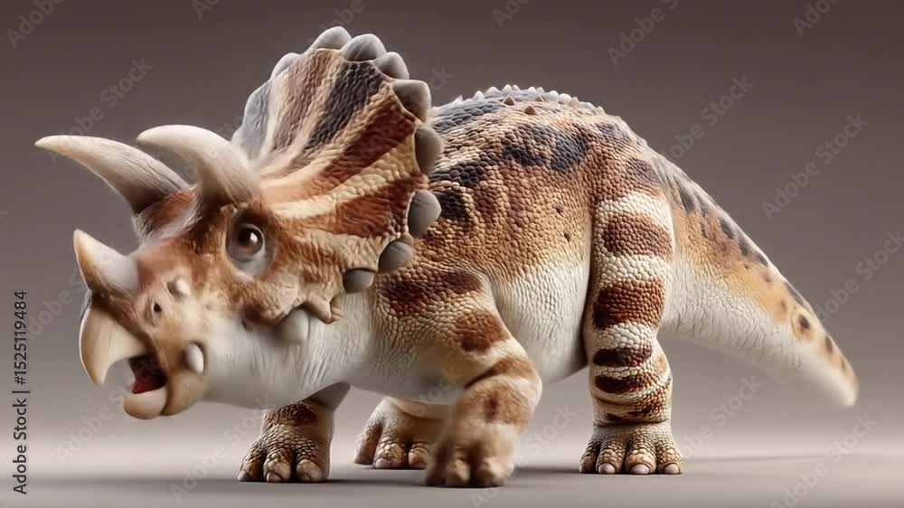 Realistic Triceratops Dinosaur Model Rotating on Grey Background. Realistic Triceratops Dinosaur Model Rotating on Grey Background.