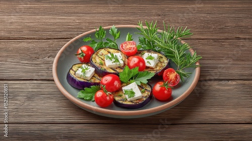 Wallpaper Mural Mediterranean diet meal organic tapas concept. Plate of elegantly arranged oysters garnished with herbs and cherry tomatoes on a rustic wooden background. Torontodigital.ca