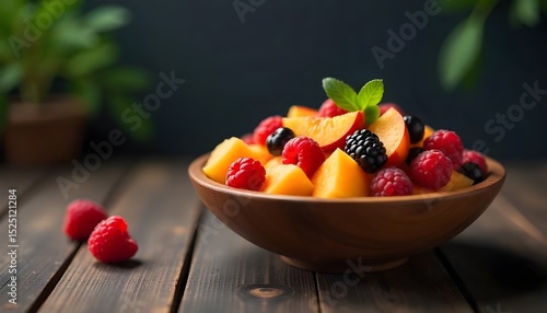vibrant fresh fruit salad on a clean minimal background