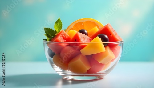 vibrant fresh fruit salad on a clean minimal background