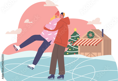 Joyful living couple on rink