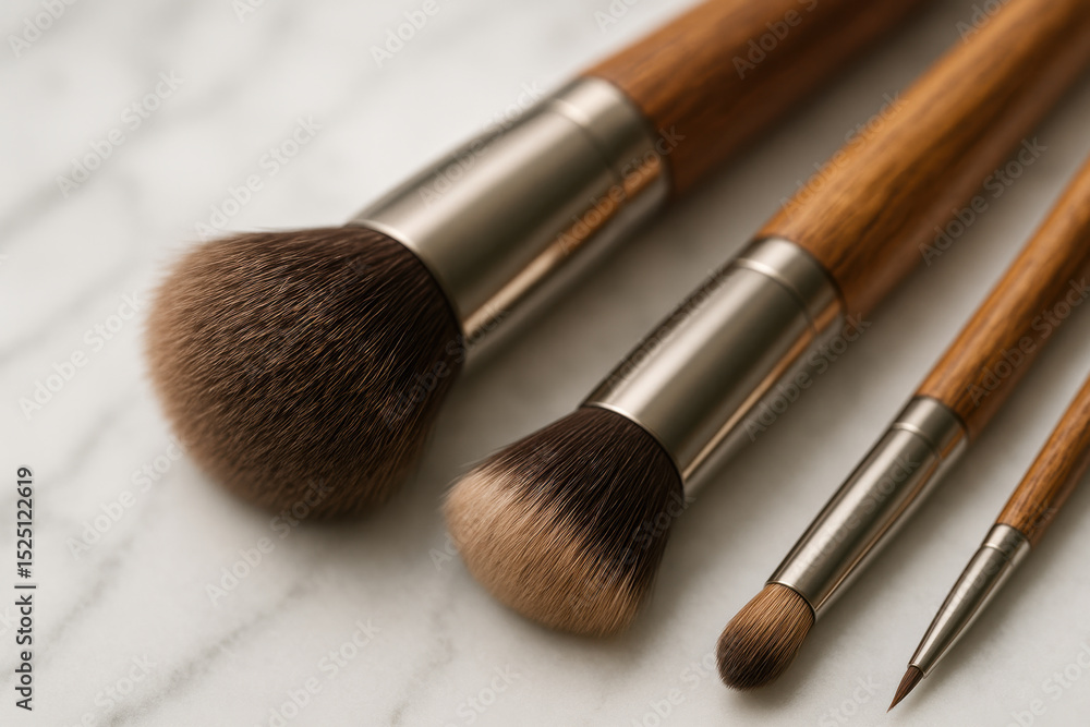 Variety of Premium Cosmetic Brushes in Close-Up Variety of Premium Cosmetic Brushes in Close-Up
