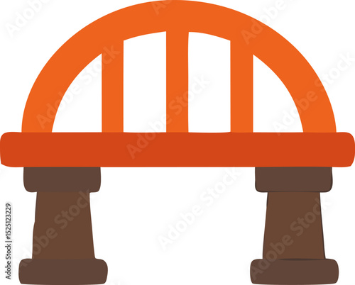 Orange arch bridge with brown pillars, spanning a serene river. Perfect for travel brochures, city landscapes, and architectural designs.