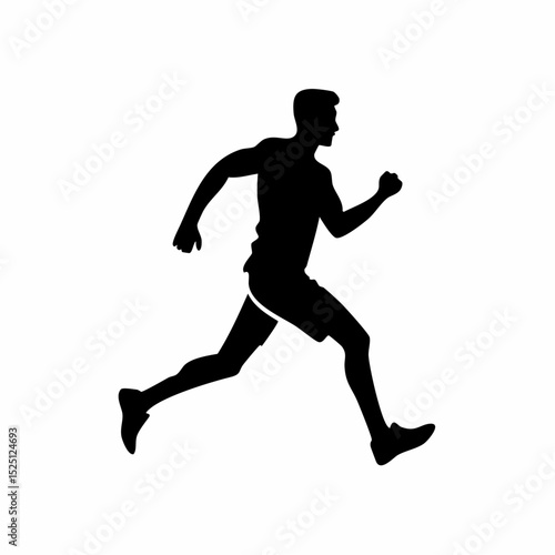 Silhouette of a male runner in action, sprinting forward with dynamic movement