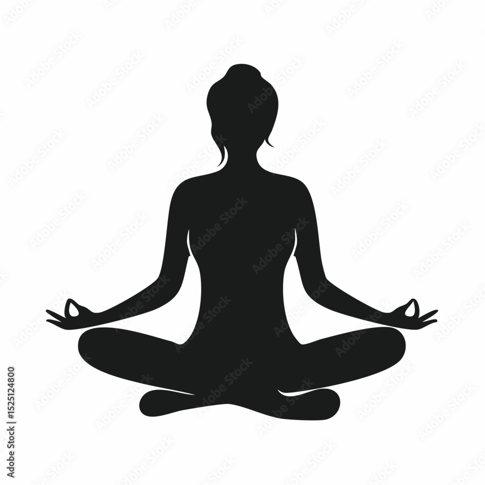 Silhouette of a woman in lotus position meditating, isolated on a white background Silhouette of a woman in lotus position meditating, isolated on a white background