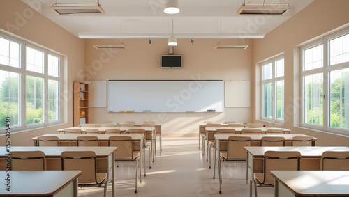 Modern beige empty classroom