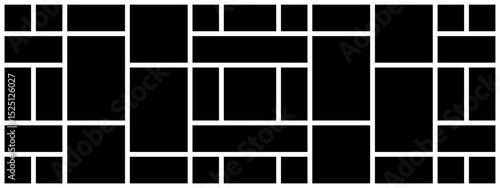 A Horizontal Black and White Rectangular Grid Photo Collage Template for Multiple Photos. blank college frame photo part or picture Vector mockup. frame. picture college. picture frames.