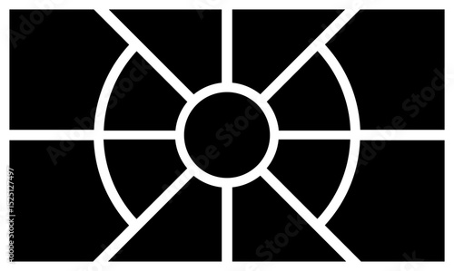 A Black and White Photo Collage Template with Central Radial Design and Rectangular Frames. blank collage frame photo part or picture Vector mockup. frame. picture college. picture frames.