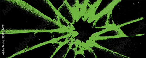 Shattered glass art showcasing vibrant green patterns against a dark background with prominent impact effect