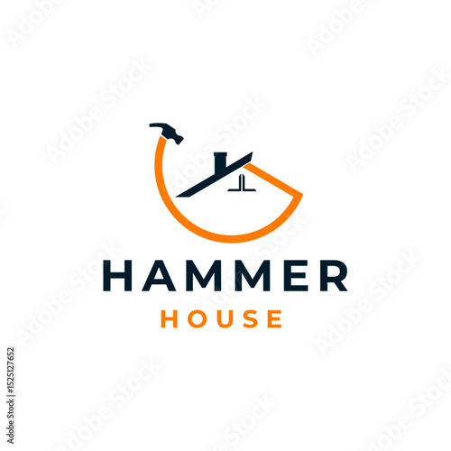 home repair with hammer, roofing, remodeling, handyman, home renovation, decor logo