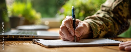Person writing on paper with pen indoors