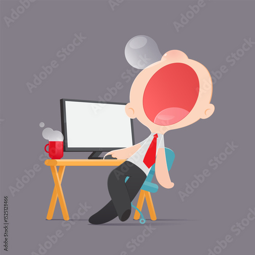 Cartoon businessman falls asleep from overtime at the office.