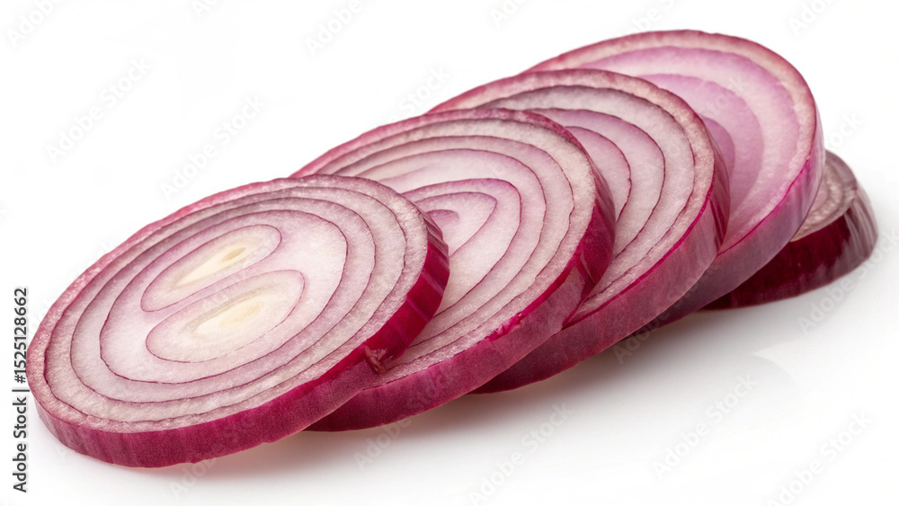 Fototapeta premium Neatly arranged circular red onion slices, perfect for culinary use as a garnish or ingredient.