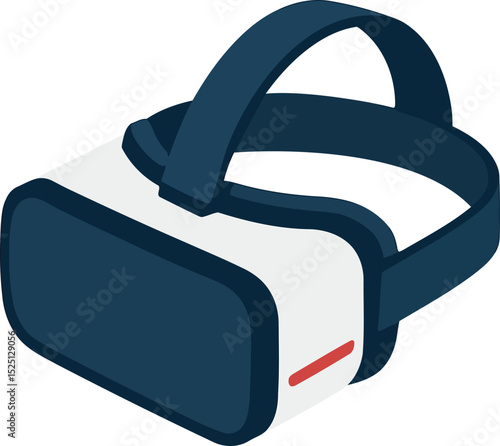 Flat vector illustration of a modern virtual reality headset with red accent and dark blue strap on white background