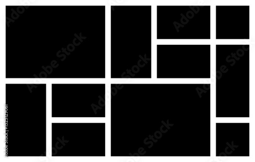 A Horizontal Black and White Rectangular Grid Photo Collage Template for Multiple Photos. blank college frame photo part or picture Vector mockup. frame. picture college. picture frames.