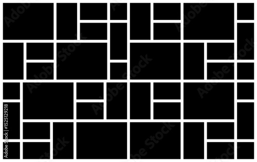A Horizontal Black and White Rectangular Grid Photo Collage Template for Multiple Photos. blank college frame photo part or picture Vector mockup. frame. picture college. picture frames.