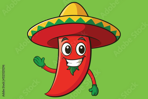 A smiling person wearing a colorful sombrero is a cartoon hot chili pepper