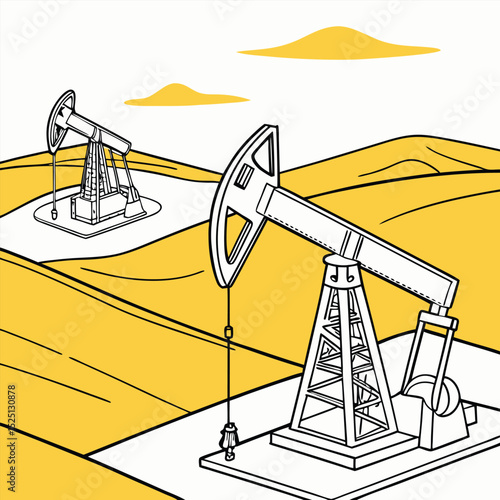 Drone Perspective of Desert Oil Field with Yellow Glow – Vector Art - Adobe Illustrator Artwork