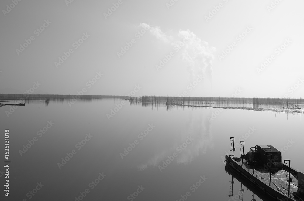 Naklejka premium boat on the river