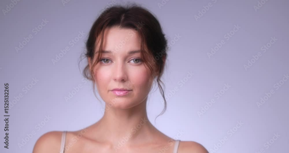 Soft Eye Contact And Head Turn Of Beautiful Woman In Skincare Promo Soft Eye Contact And Head Turn Of Beautiful Woman In Skincare Promo