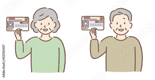 マイナンバーカードを提示する高齢者