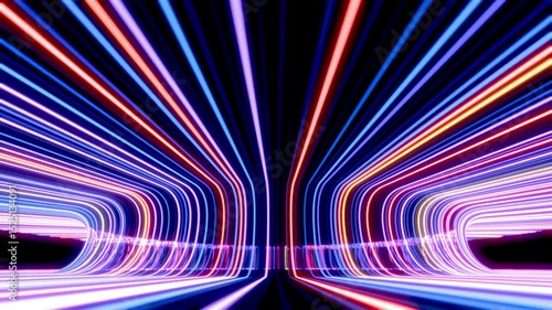 Data flow concept. Fantastic wallpaper. Colored lines. Abstract futuristic neon background with glowing lines. Colored flowing lines. Party or night club screensaver.