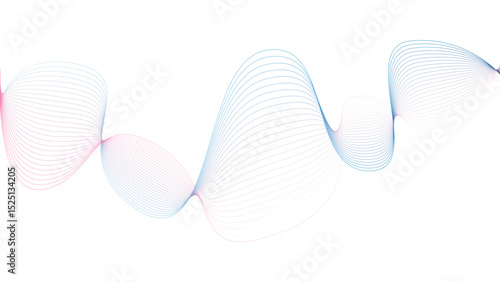 Vector curvy abstract line art wavy flowing dynamic colorful lines white background in concept music or sound, wave, wind, information flow