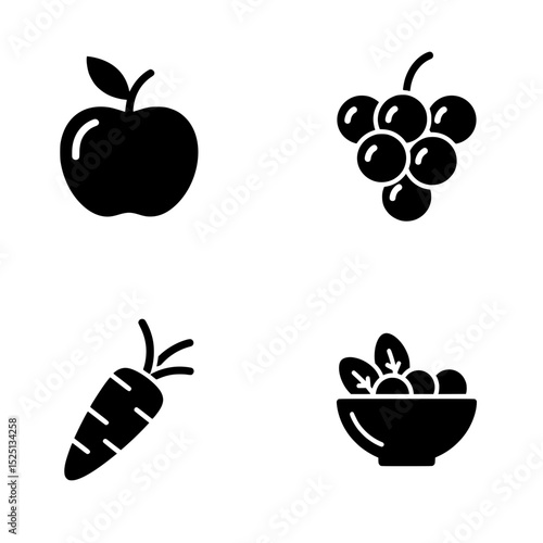 Healthy Wholesome Foods & Nutrition Vector Icon Set