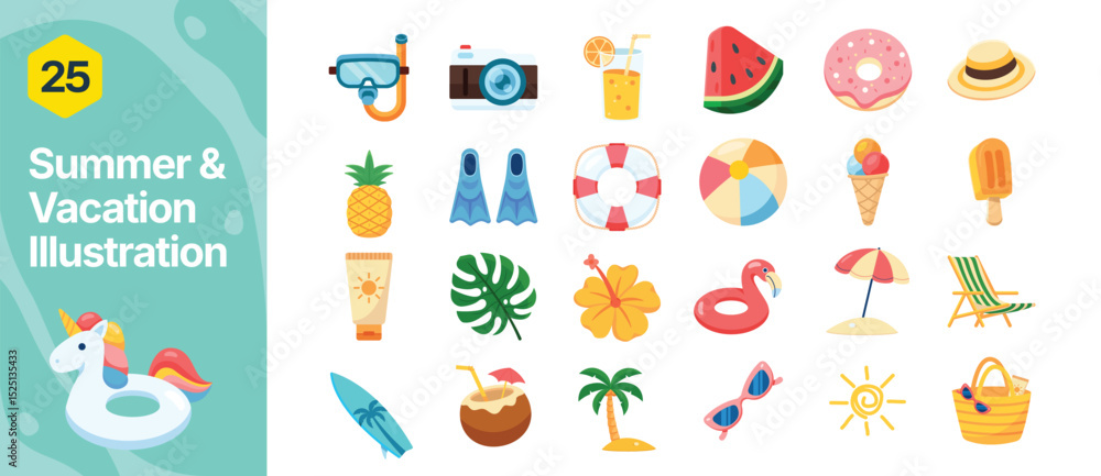 Illustration set of Summer Vacation Flat Style Elements Illustration set of Summer Vacation Flat Style Elements
