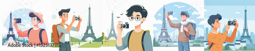 vector male character photo at eiffel tower