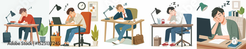 vector man sleeping at work desk