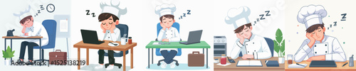 chef vector sleeping at work desk