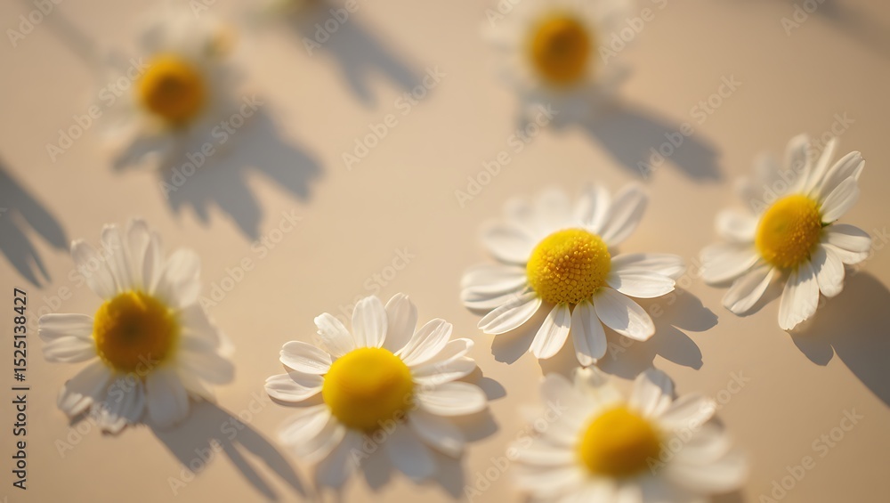 Fototapeta premium Serene Chamomile Blooms, Soft Light, Peaceful Nature, Delicate Petals, Sunny Day, Summer Vibes, Botanical Beauty