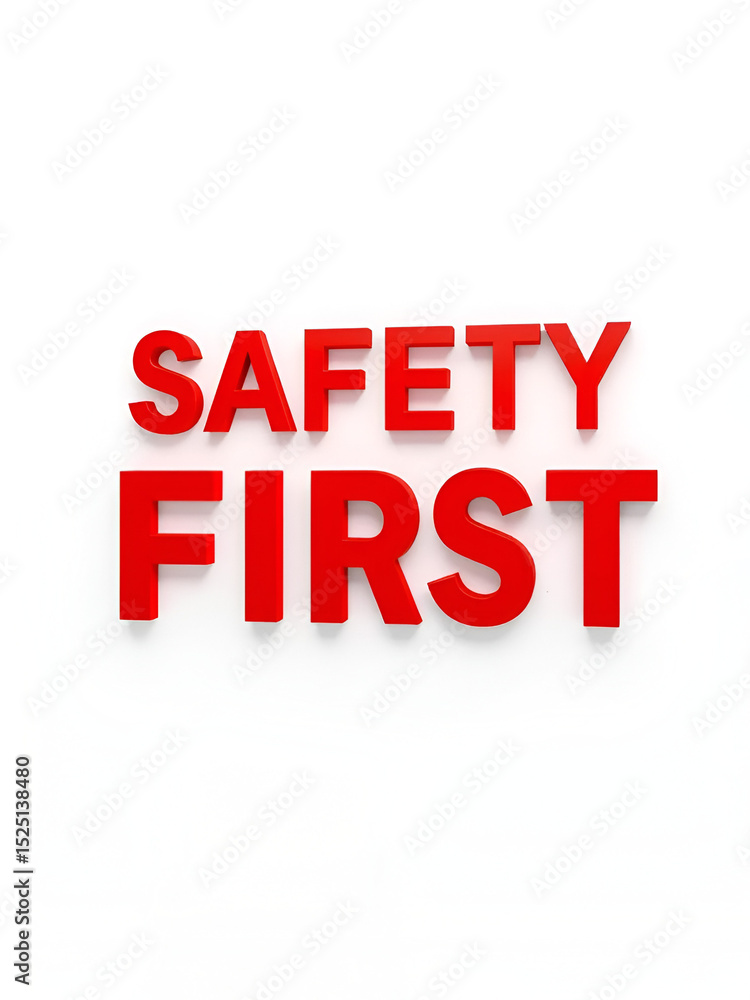 SAFETY FIRST red word on white background illustration 3D rendering SAFETY FIRST red word on white background illustration 3D rendering