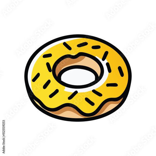 Minimalistic illustration of a glazed doughnut, bold black outlines