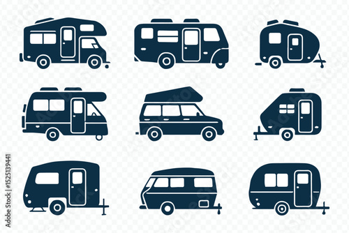 Travel Camping Recreational Vehicle Silhouette Set Vector