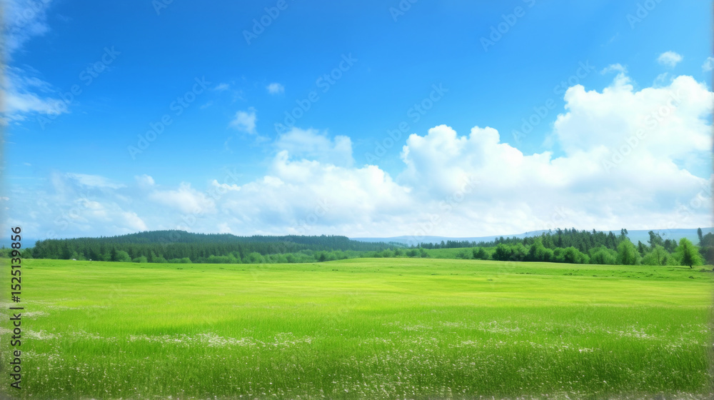 Fototapeta premium Fresh and natural pastoral scenery under a blue sky with white clouds, fresh background
