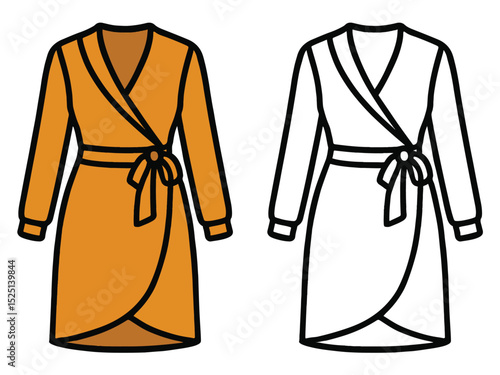 Coloring Page For Kids A velvet wrap dress. Clothing Outline and Vector Illustration