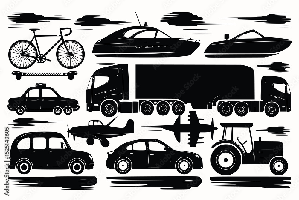 Obraz premium Silhouette Vehicles Set.