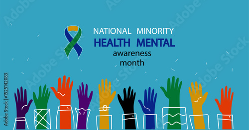 National Minority Mental Health Awareness Month. Flat hand drawn vector illustration