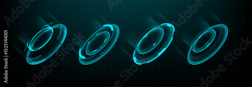 Futuristic hud elements or hi tech portal in blue light. Abstract digital interface and virtual reality concept for game and app. Modern technology concept. Vector graphics