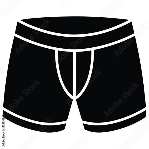 Black Boxer Briefs with White Waistband and Leg Openings, Mens Underwear Illustration