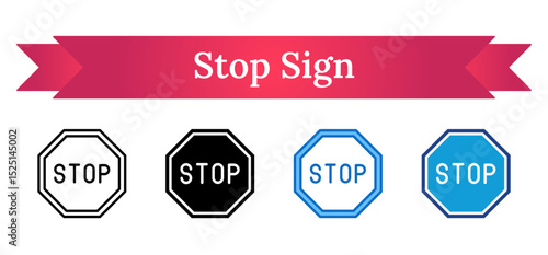Stop Sign Multi Style - Octagonal stop sign, representing critical safety alerts or operational halts