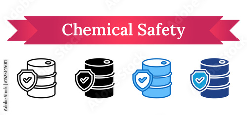 Chemical Safety Multi Style - Barrel with shield, representing chemical or hazardous material protection and containment