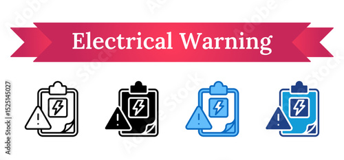 Electrical Warning Multi Style - Clipboard with lightning bolt and warning sign, representing high-voltage risk awareness and safety procedures