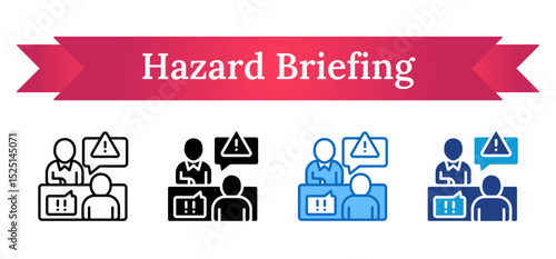 Hazard Briefing Multi Style - Two people in a safety discussion with warning symbols, representing hazard communication and briefings